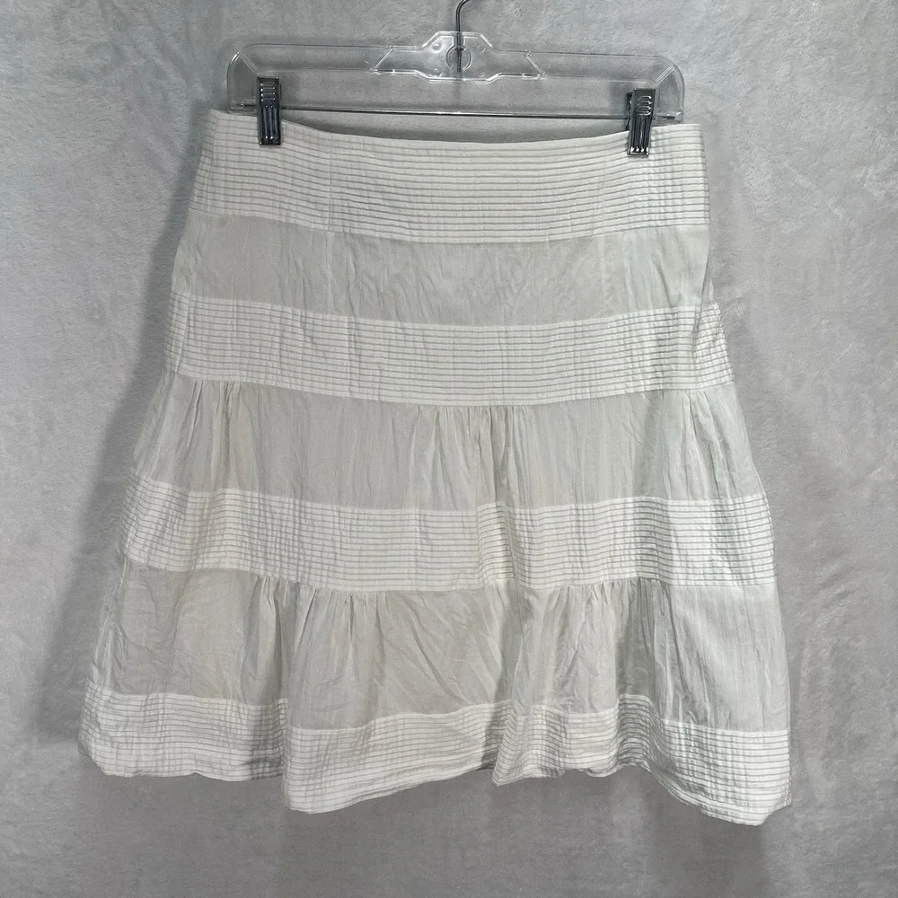 AKRIS Punto Tiered Cotton Skirt Womens 8 White Coastal Island Beach Resort